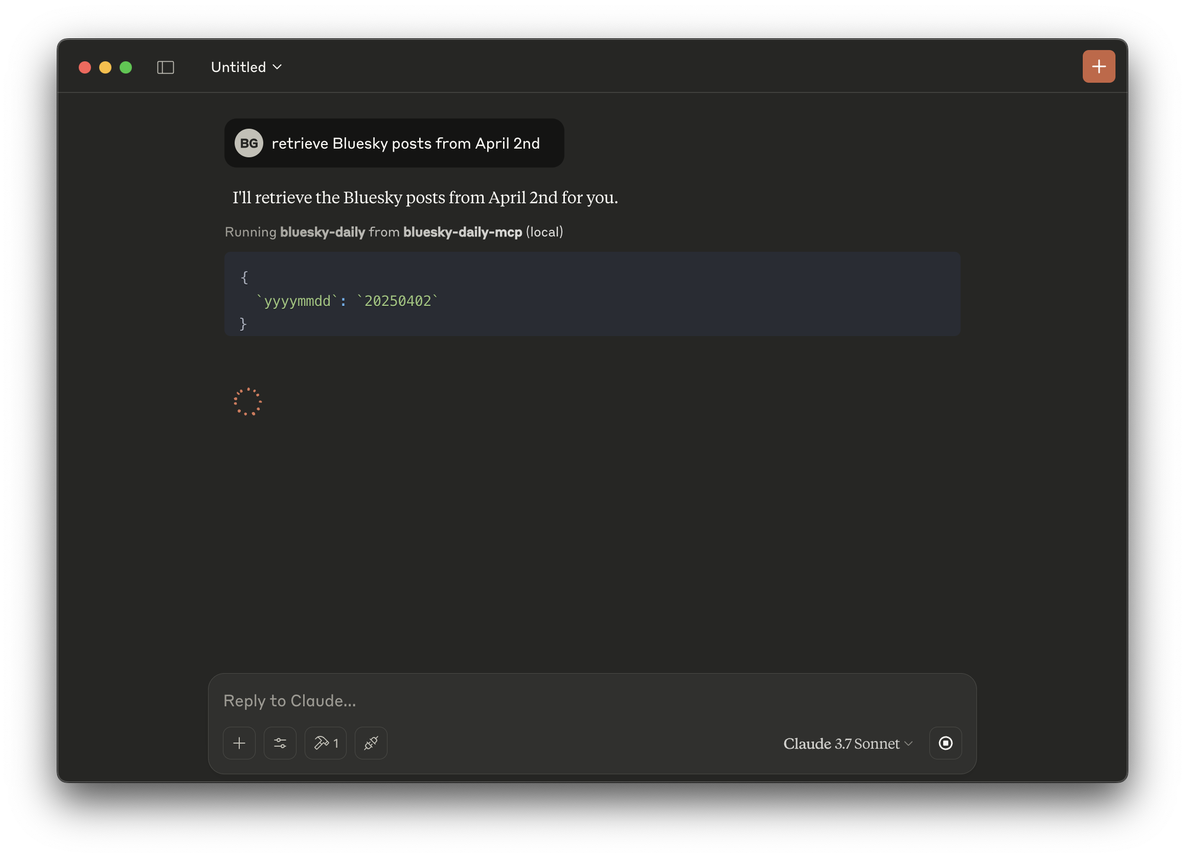 Screenshot using Bluesky MCP Server within Claude Desktop
